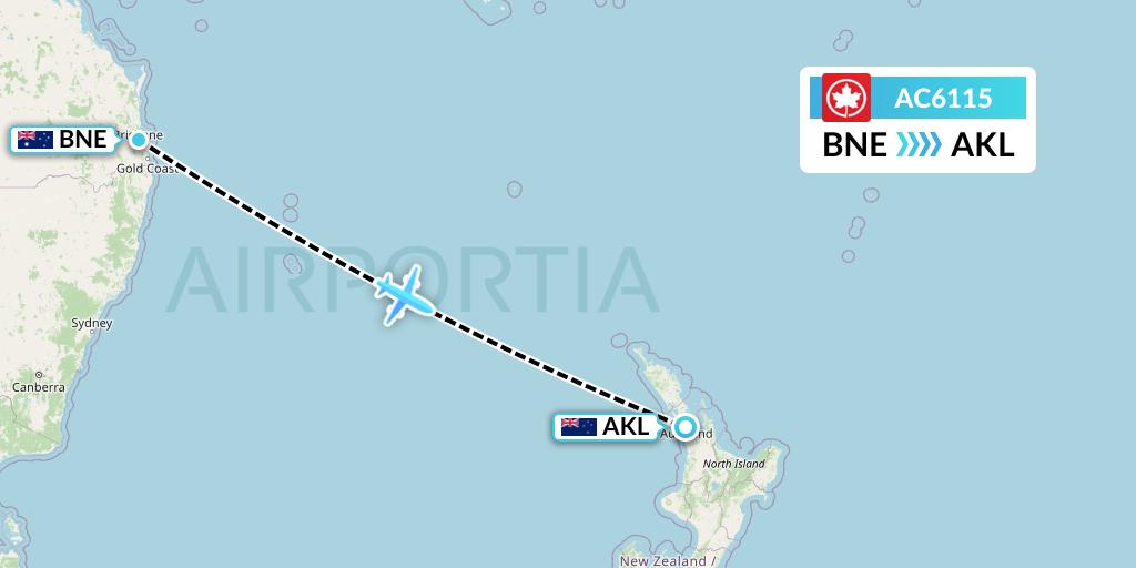 AC6115 Air Canada Flight Map: Brisbane to Auckland
