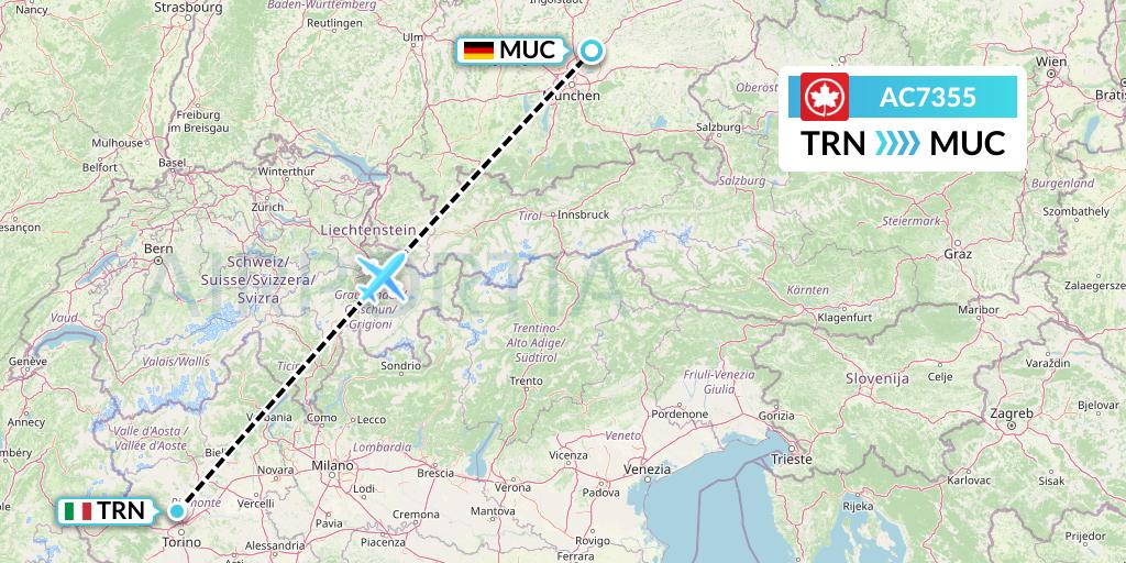 AC7355 Air Canada Flight Map: Turin to Munich