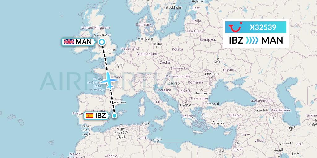 X32539 TUI fly Germany Flight Map: Ibiza to Manchester
