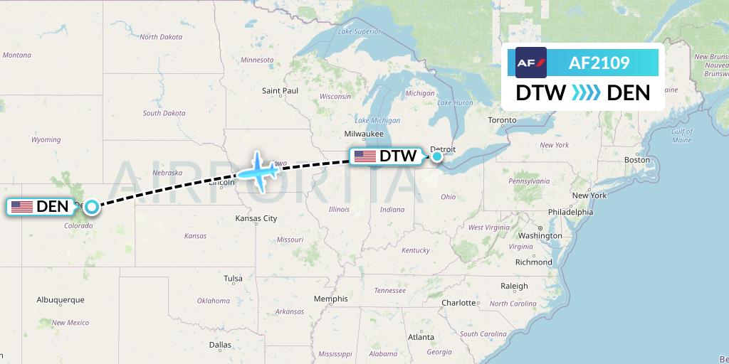 AF2109 Air France Flight Map: Detroit to Denver