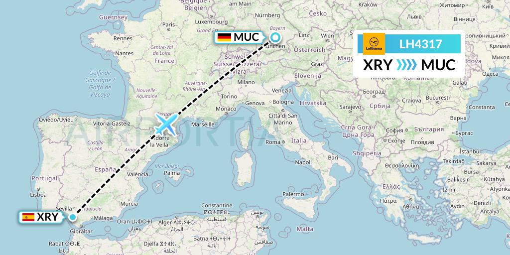 LH4317 Lufthansa Flight Map: Jerez to Munich