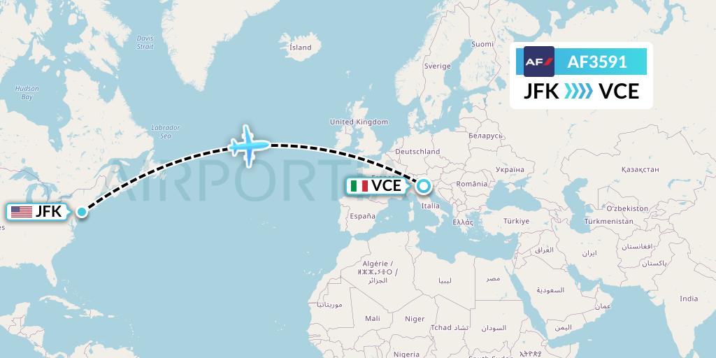 AF3591 Air France Flight Map: New York to Venice