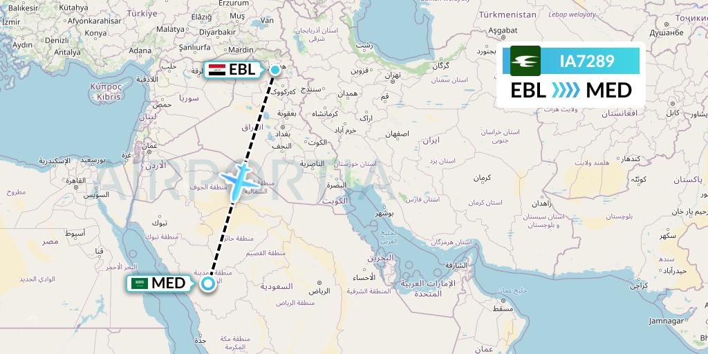 IA7289 Iraqi Airways Flight Map: Arbil to Medina