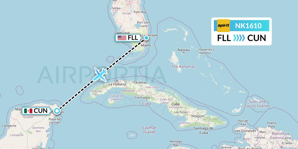 NK1610 Spirit Airlines Flight Map: Fort Lauderdale to Cancun