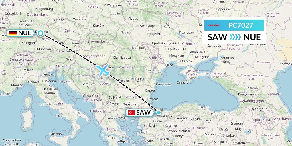 PC7027 Pegasus Airlines Flight Map: Istanbul to Nurnberg