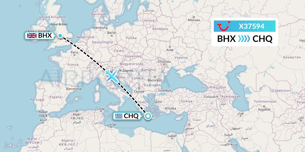 X37594 TUI fly Germany Flight Map: Birmingham to Chania
