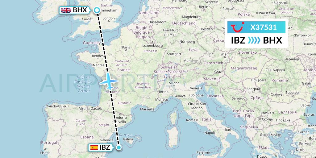 X37531 TUI fly Germany Flight Map: Ibiza to Birmingham