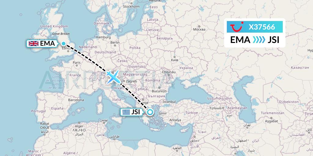 X37566 TUI fly Germany Flight Map: East Midlands to Skiathos