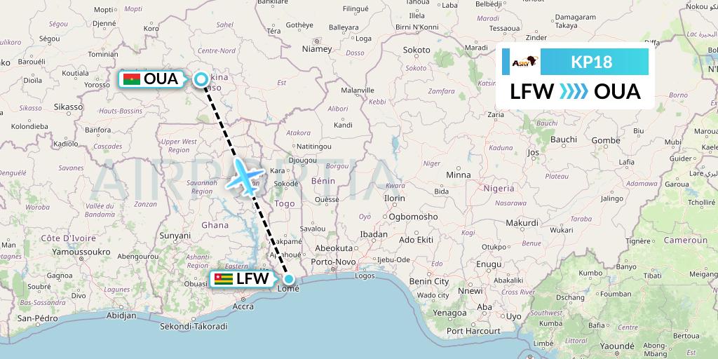 KP18 ASKY Flight Map: Lome to Ouagadougou
