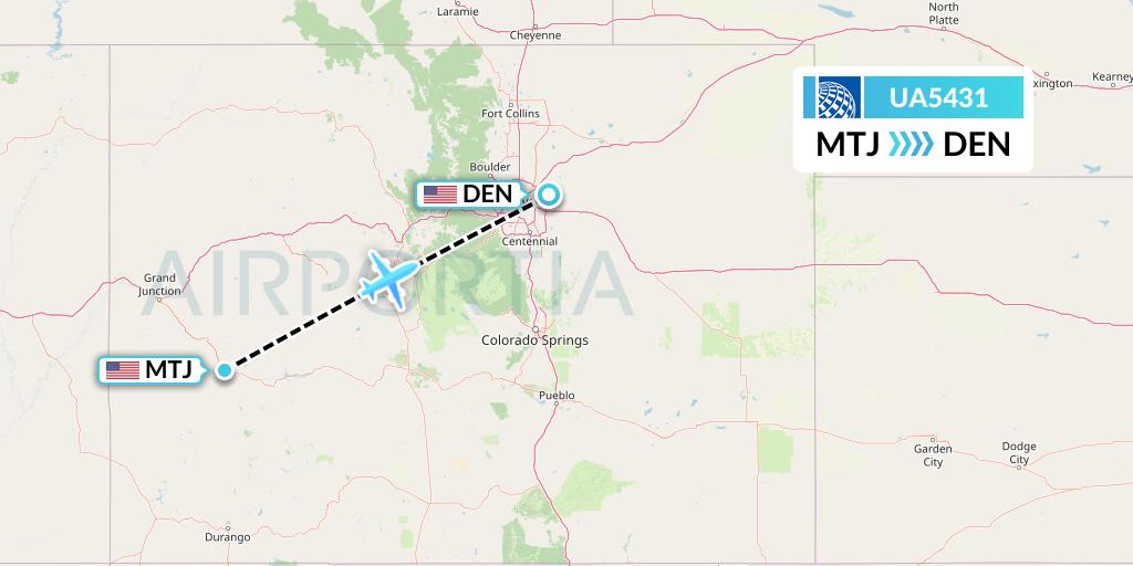 UA5431 United Airlines Flight Map: Montrose to Denver