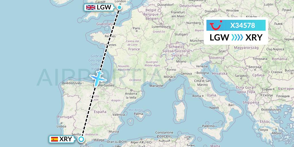 X34578 TUI fly Germany Flight Map: London to Jerez