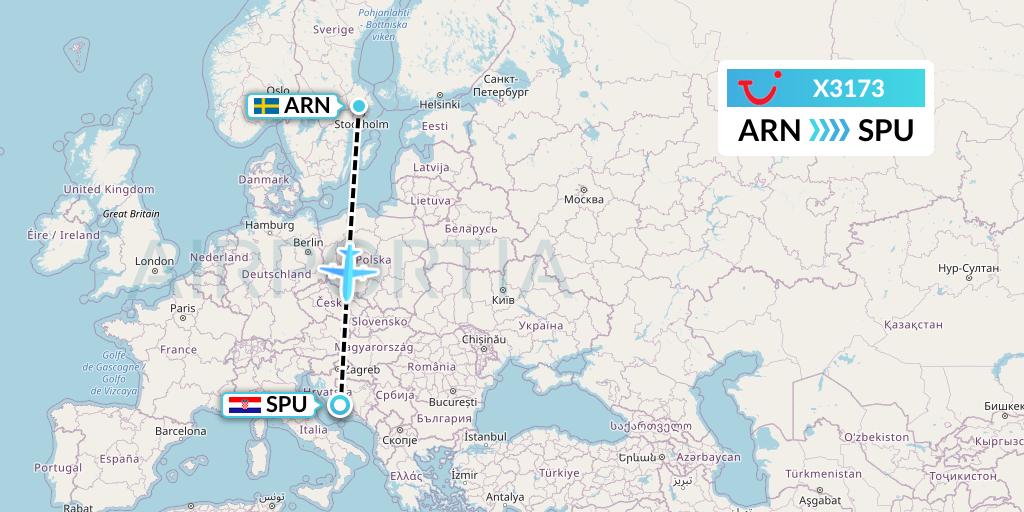 X3173 TUI fly Germany Flight Map: Stockholm to Split