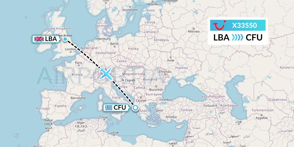 X33550 TUI fly Germany Flight Map: Leeds to Corfu