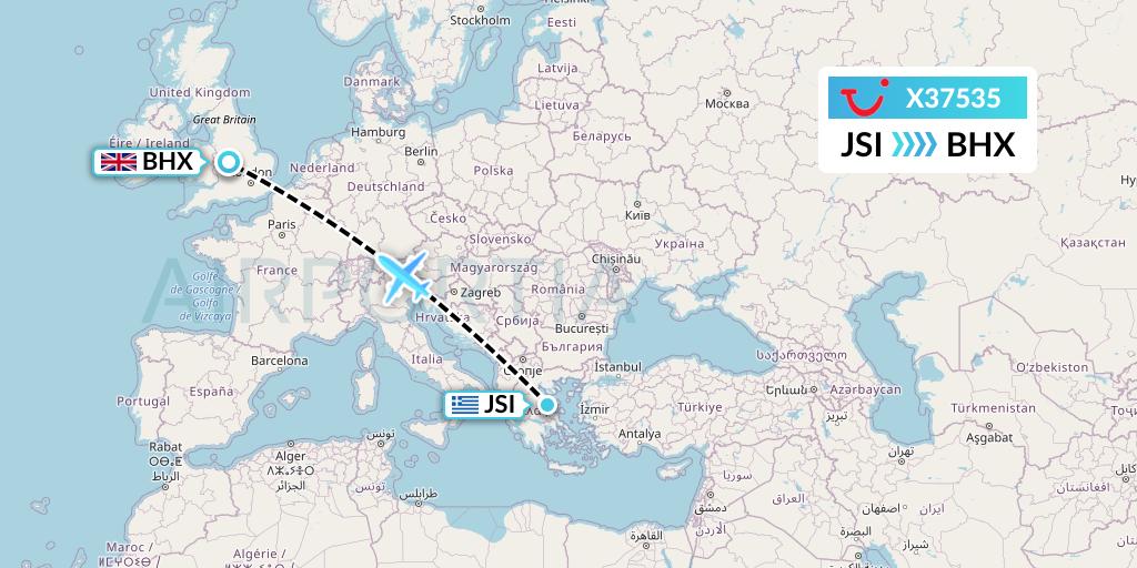 X37535 TUI fly Germany Flight Map: Skiathos to Birmingham