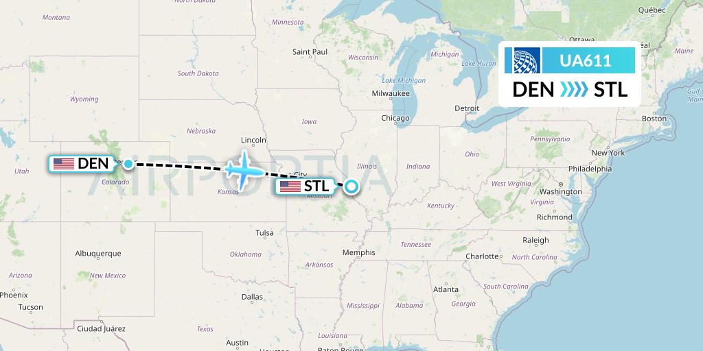 UA611 United Airlines Flight Map: Denver to St. Louis
