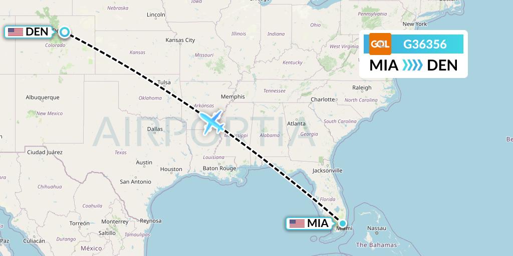 G36356 GOL Transportes Aeros Flight Map: Miami to Denver