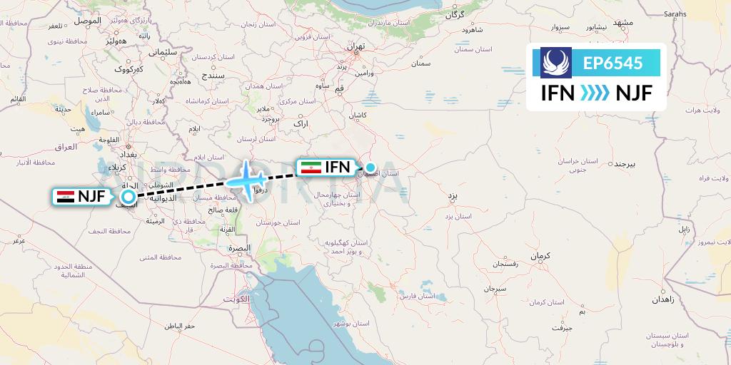 EP6545 Iran Aseman Airlines Flight Map: Isfahan to Najaf