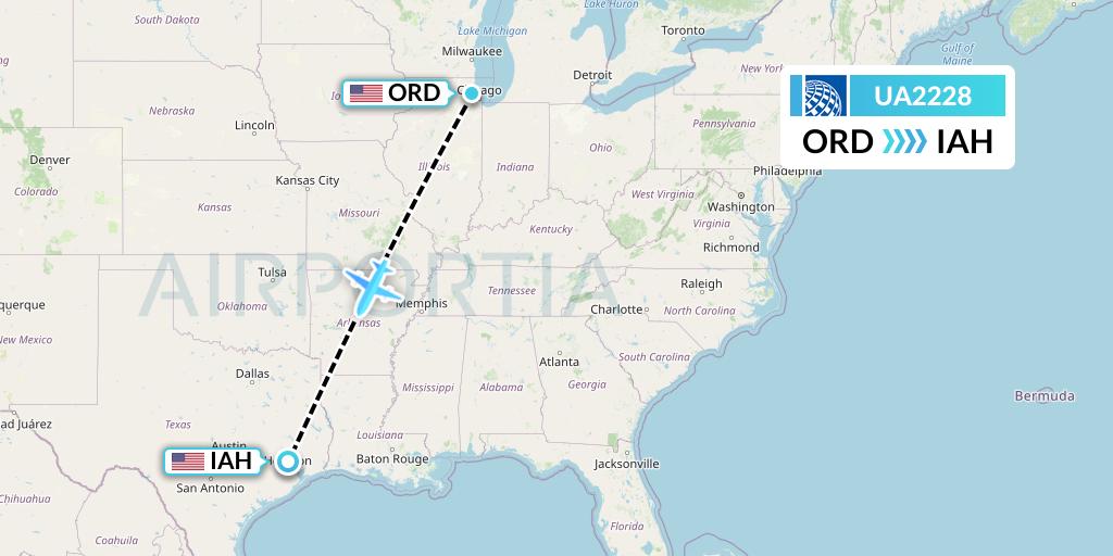 UA2228 United Airlines Flight Map: Chicago to Houston