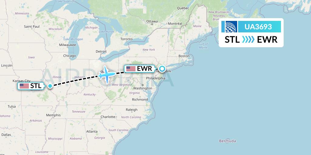 UA3693 United Airlines Flight Map: St. Louis to New York