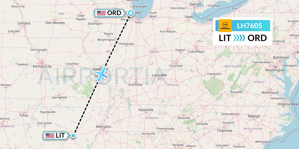 LH7605 Lufthansa Flight Map: Little Rock to Chicago