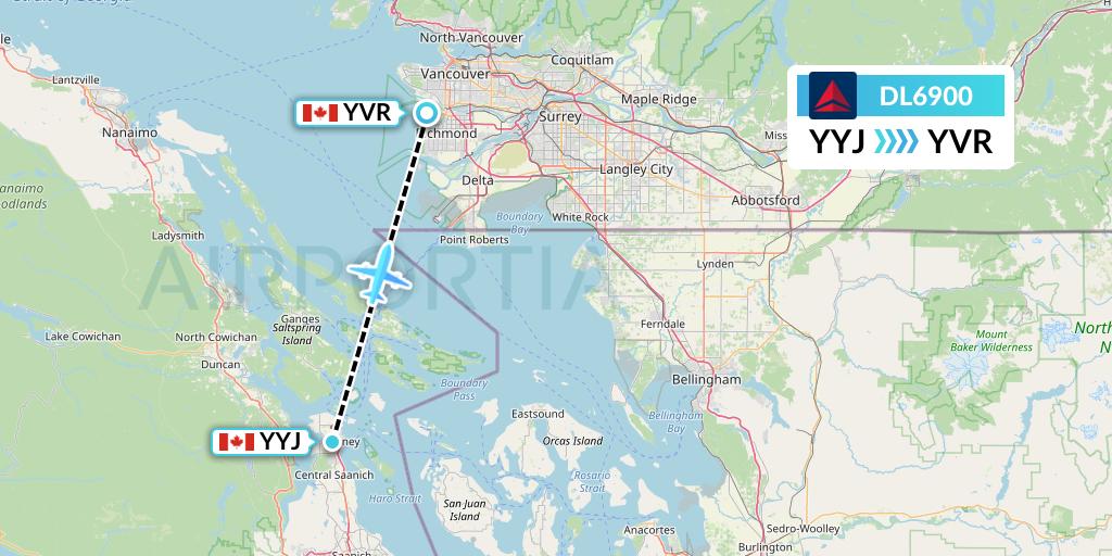 DL6900 Delta Air Lines Flight Map: Victoria to Vancouver