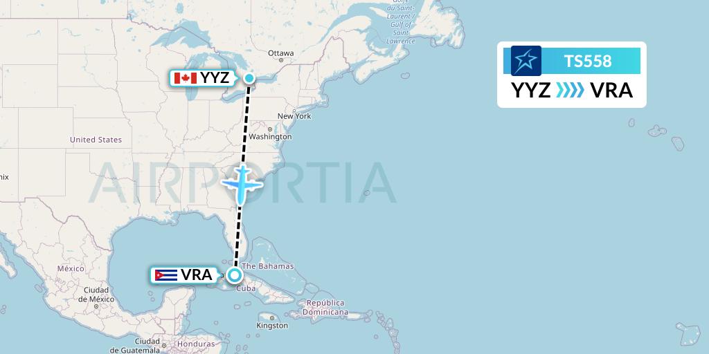 TS558 Air Transat Flight Map: Toronto to Varadero