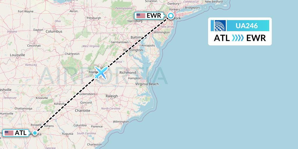 UA246 United Airlines Flight Map: Atlanta to New York