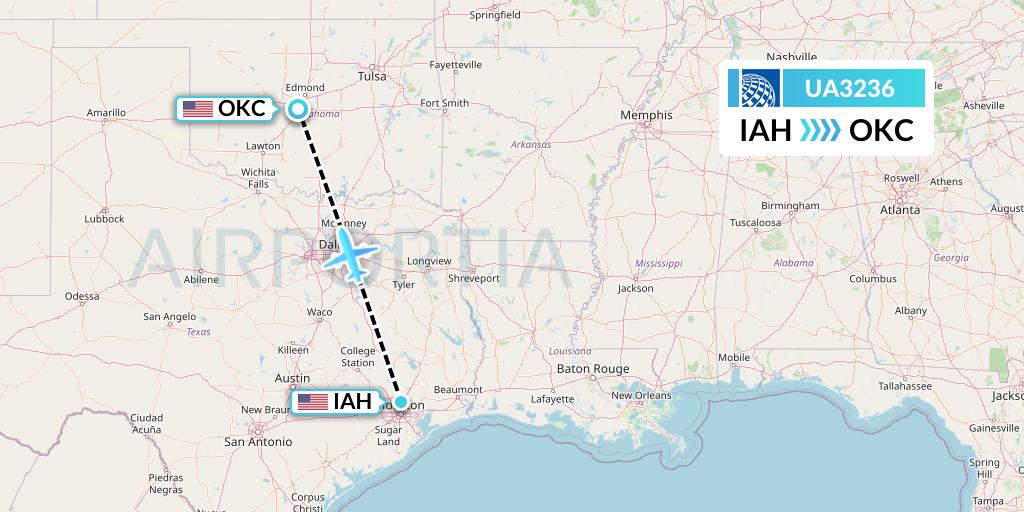UA3236 United Airlines Flight Map: Houston to Oklahoma City