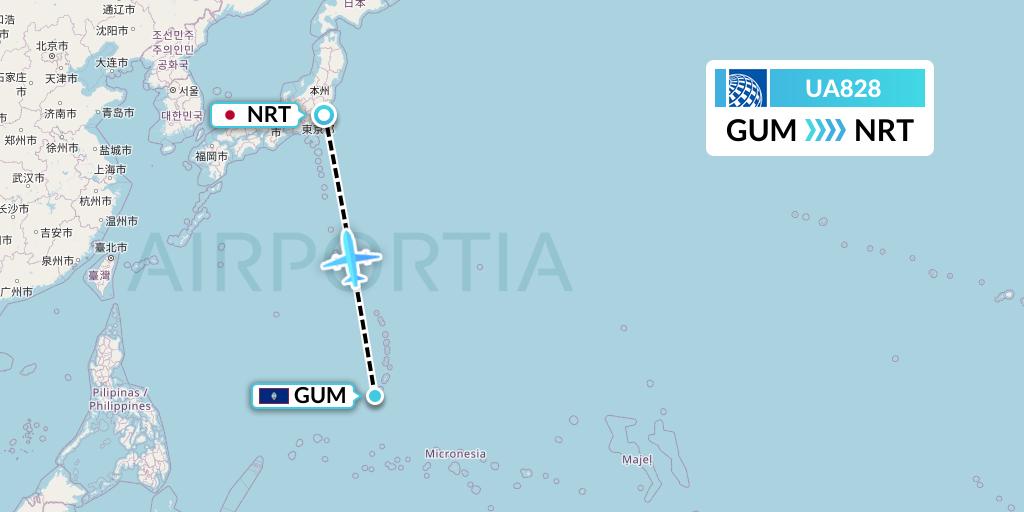 UA828 United Airlines Flight Map: Guam to Tokyo