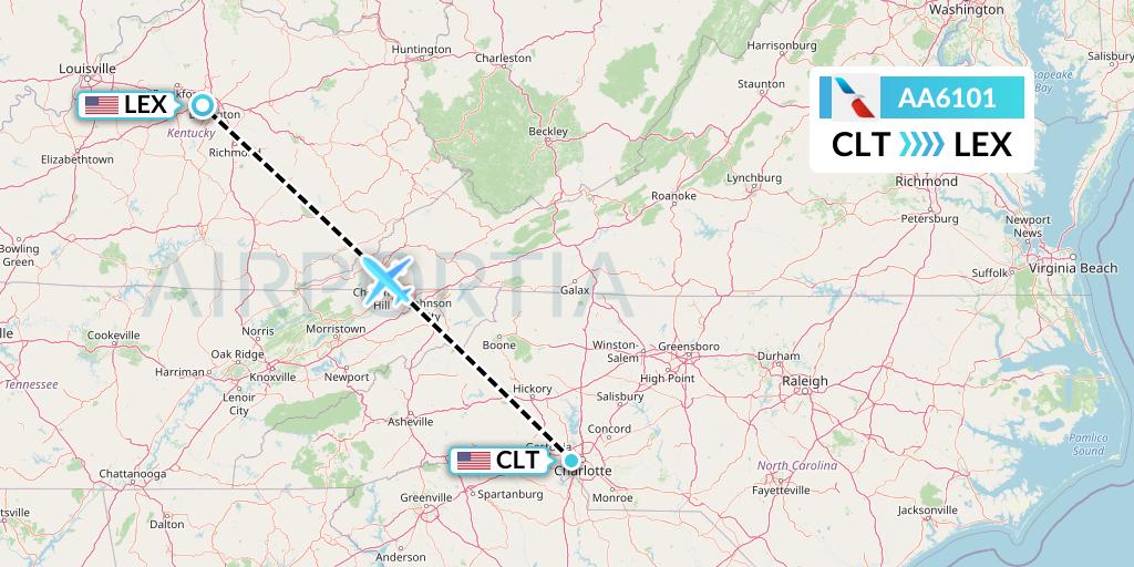 AA6101 American Airlines Flight Map: Charlotte to Lexington
