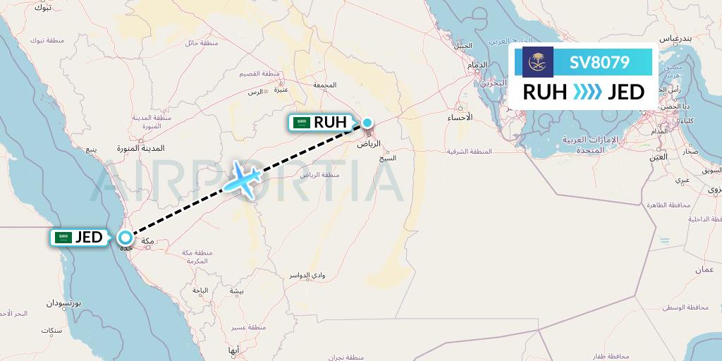 SV8079 Saudi Arabian Airlines Flight Map: Riyadh to Jeddah