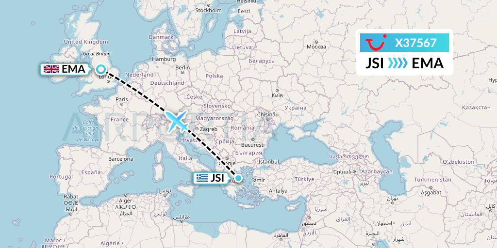 X37567 TUI fly Germany Flight Map: Skiathos to East Midlands