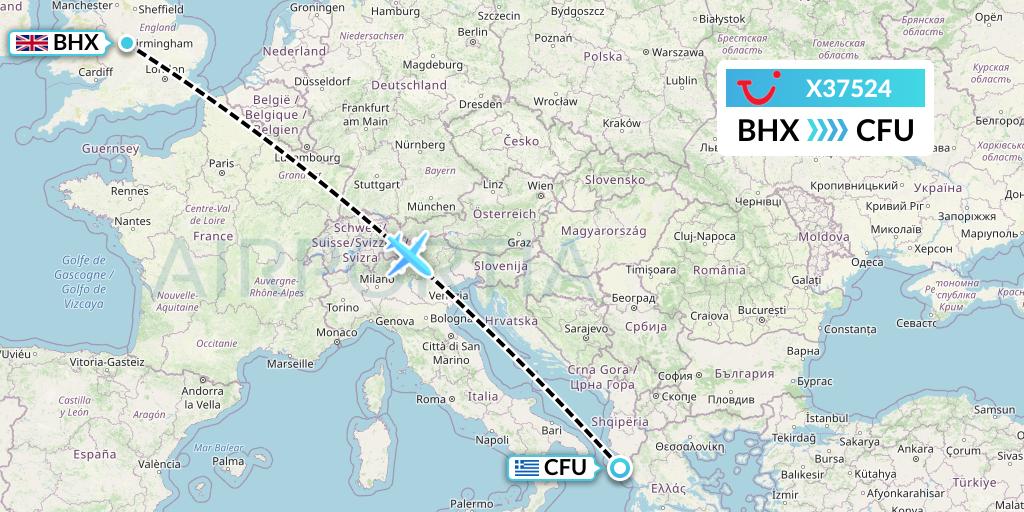 X37524 TUI fly Germany Flight Map: Birmingham to Corfu