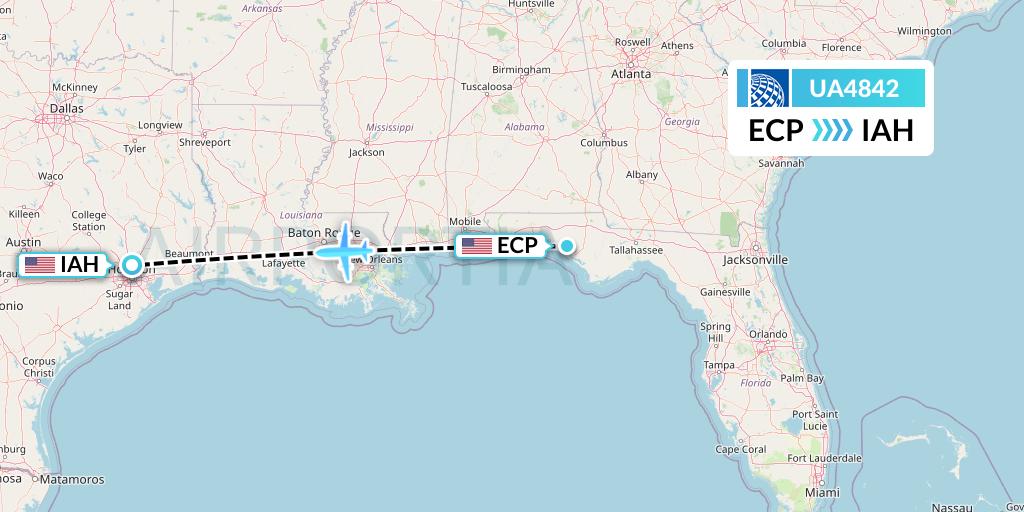 UA4842 United Airlines Flight Map: Panama City to Houston