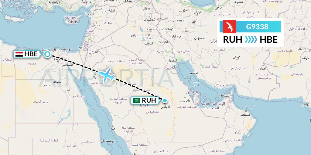 G9338 Air Arabia Flight Map: Riyadh to Alexandria