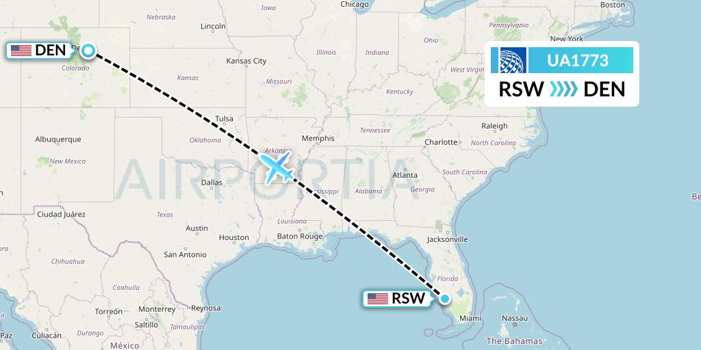 UA1773 United Airlines Flight Map: Fort Myers to Denver
