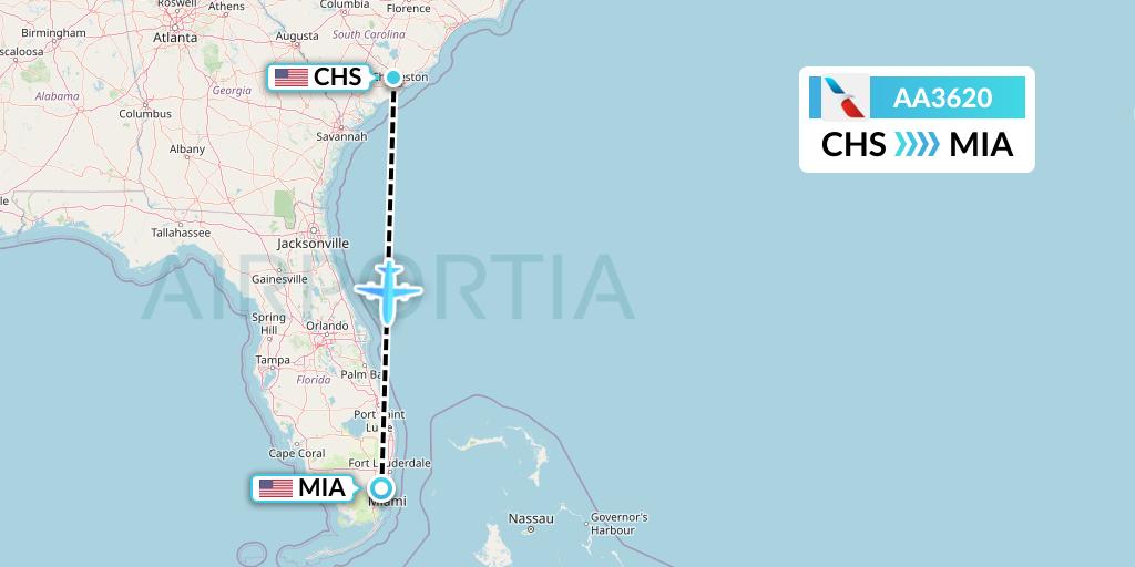 AA3620 American Airlines Flight Map: Charleston to Miami
