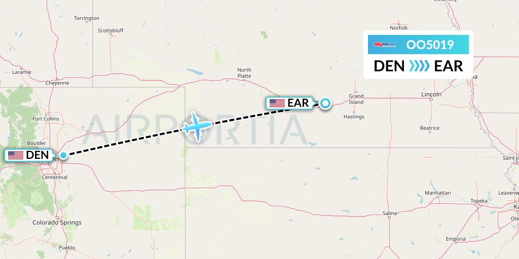 OO5019 SkyWest Airlines Flight Map: Denver to Kearney