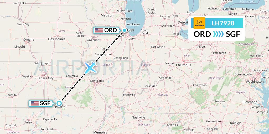 LH7920 Lufthansa Flight Map: Chicago to Springfield