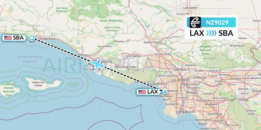 NZ9029 Air New Zealand Flight Map: Los Angeles to Santa Barbara