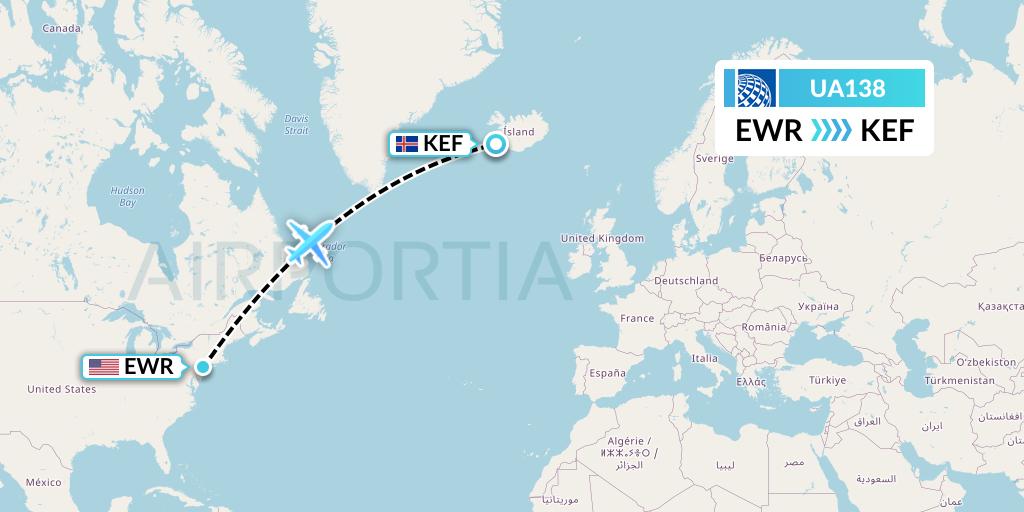 UA138 United Airlines Flight Map: New York to Reykjavik