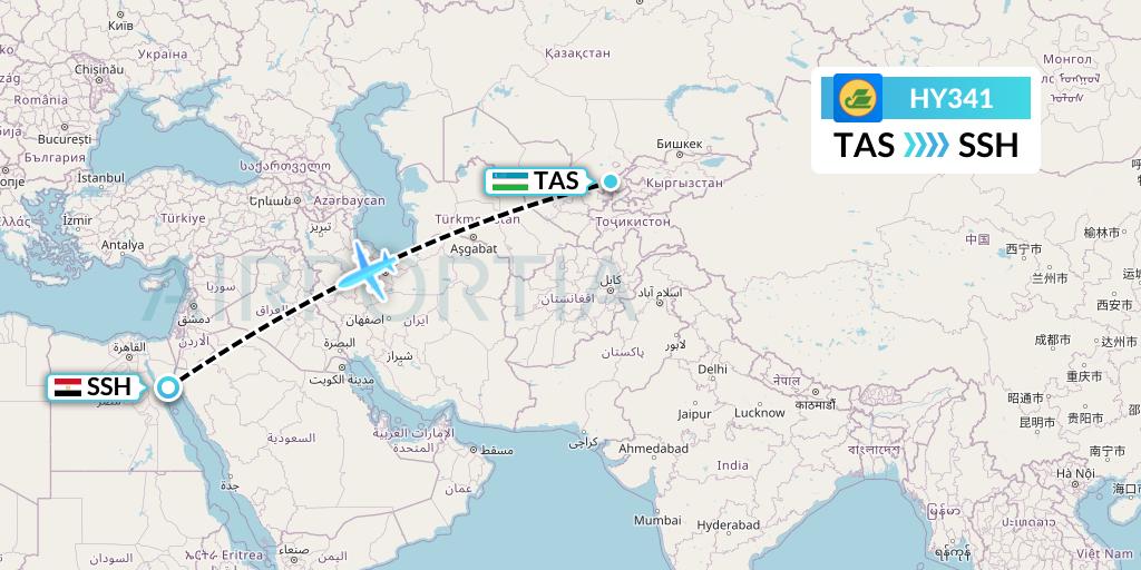 HY341 Uzbekistan Airways Flight Map: Tashkent to Sharm el-Sheikh