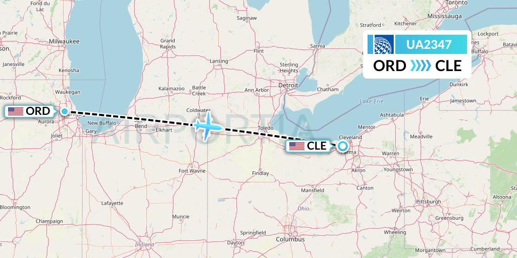 UA2347 United Airlines Flight Map: Chicago to Cleveland