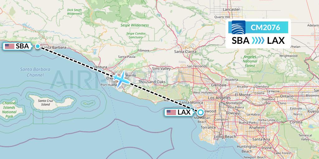 CM2076 Copa Airlines Flight Map: Santa Barbara to Los Angeles