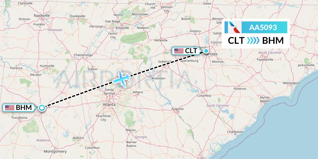 AA5093 American Airlines Flight Map: Charlotte to Birmingham
