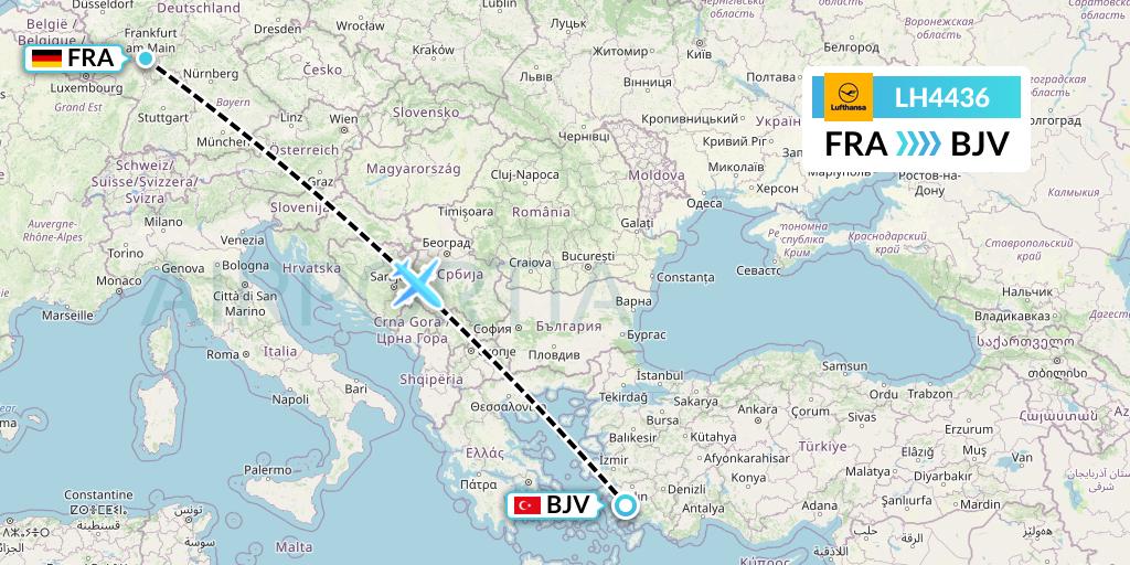 LH4436 Lufthansa Flight Map: Frankfurt to Bodrum