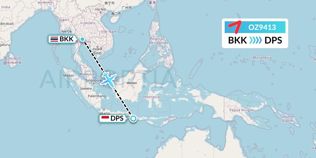 OZ9413 Asiana Airlines Flight Map: Bangkok to Denpasar