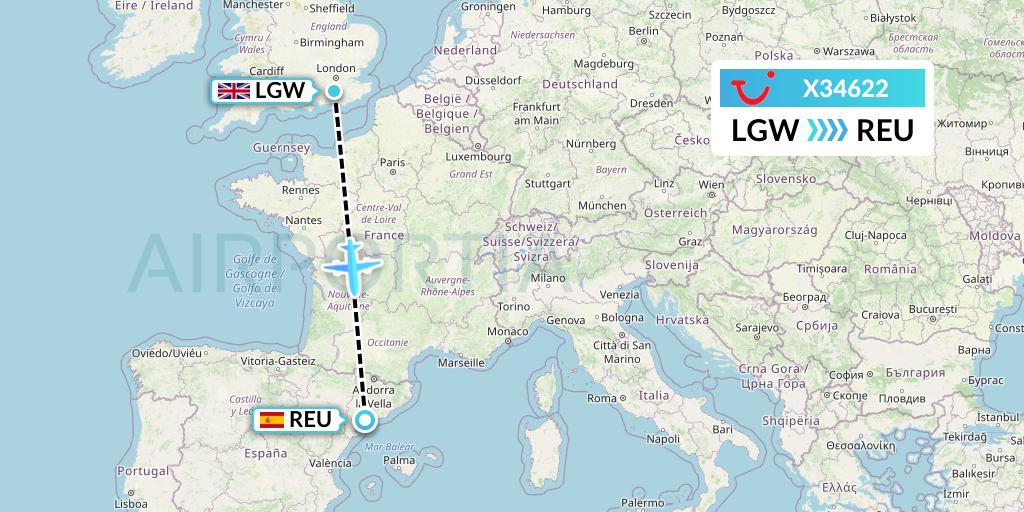X34622 TUI fly Germany Flight Map: London to Reus