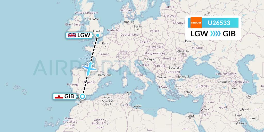 U26533 EasyJet Flight Map: London to Gibraltar