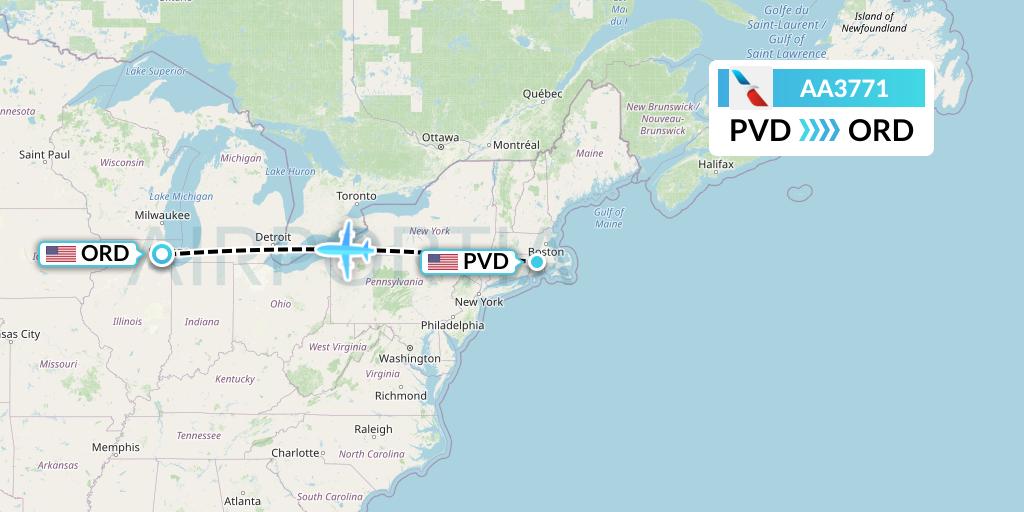 AA3771 American Airlines Flight Map: Providence to Chicago